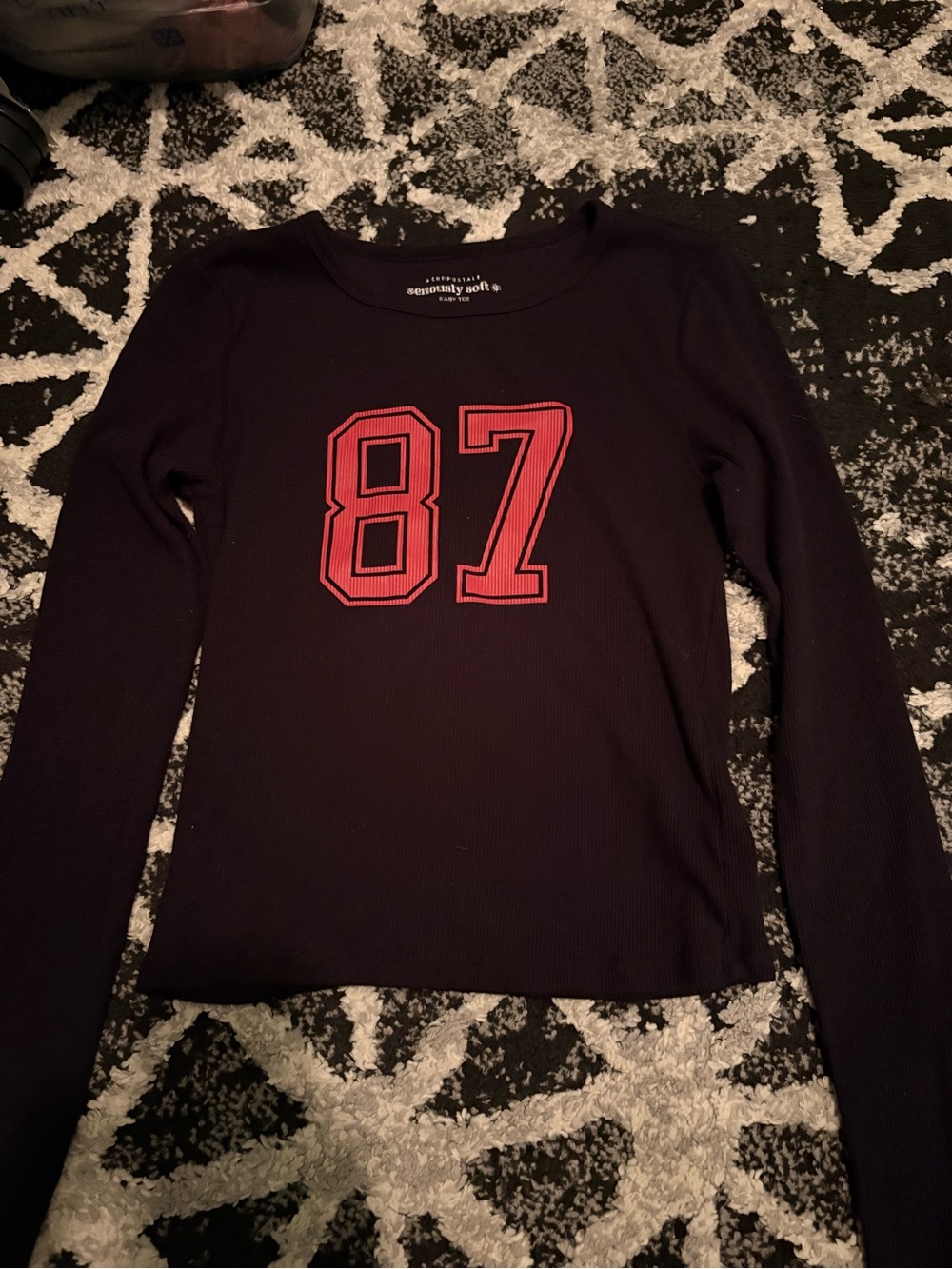 Aeropostale Black Long Sleeve Tee with Red 87 Graphic